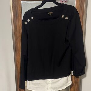 Jones New York Black and White Button-Accent Blouse